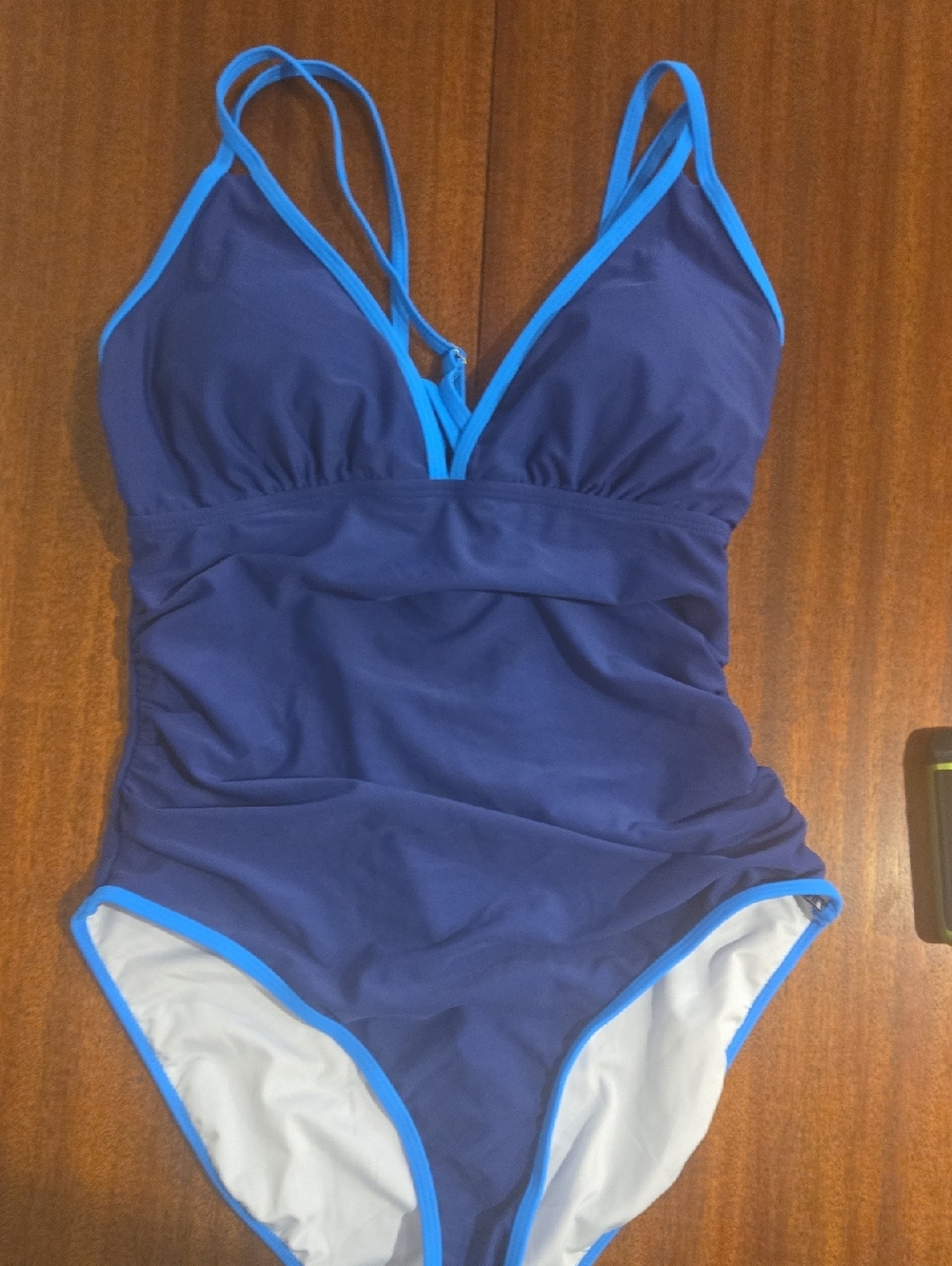 Navy One-Piece Swimsuit with Bright Blue Trim